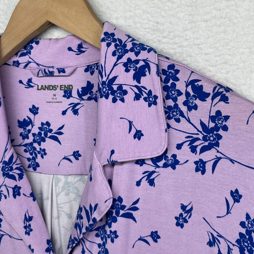 LANDS END Sleepshirt Womens M 10 12 Cooling Long Sleeve Floral Button Up Purple - Picture 4 of 12